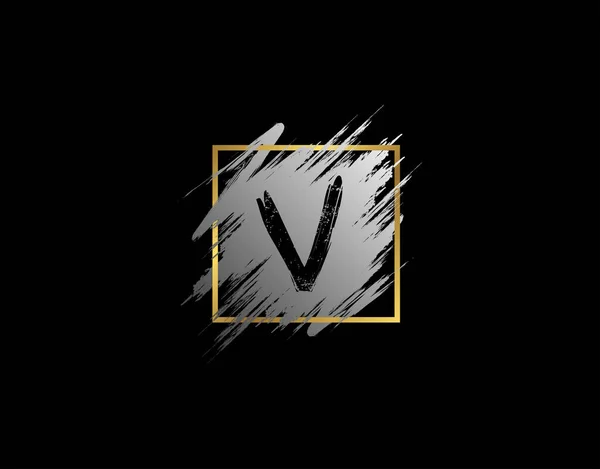 Значок Буквы Мазком Кисти Золотой Рамкой Шаблон Векторного Логотипа Начальным — стоковый вектор
