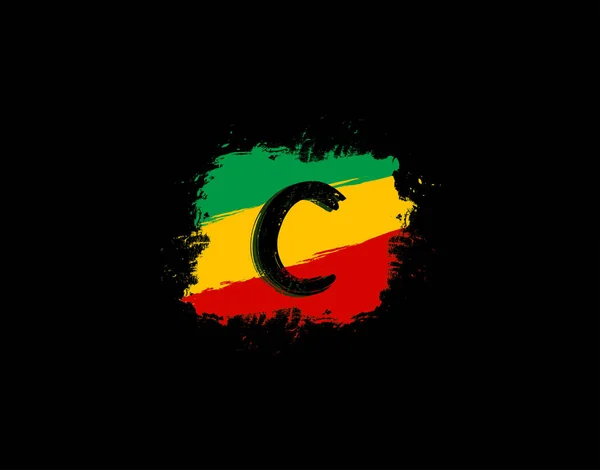 Logotipo Letra Forma Cuadrada Del Grunge Con Salpicadura Color Rasta — Vector de stock