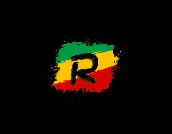 Logotipo Letra Forma Grunge Cuadrado Con Salpicadura Color Rasta Letra — Vector de stock