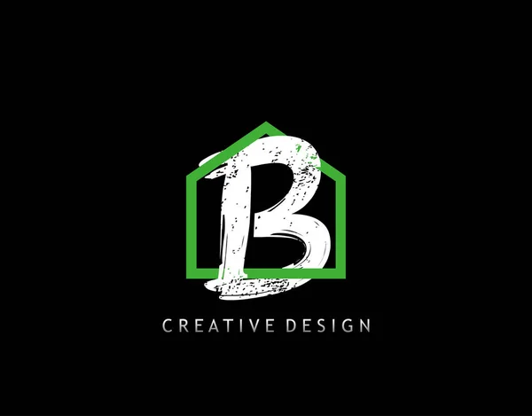 Logo Lettre Interverrouillage Forme Maison Verte Avec Conception Grunge Lettre — Image vectorielle