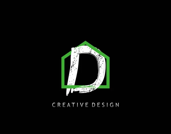 Logo Green House Shape Interlock Grungy Letter Design Real Estate — 스톡 벡터