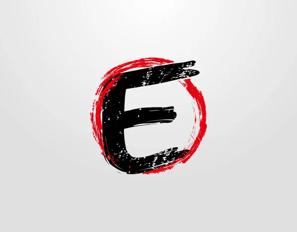 Kırmızı Çember Grunge Sıçrama Elementli Harfi Logosu Retro Logo Tasarım — Stok Vektör