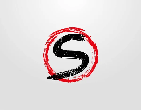 Logotipo Letra Com Elemento Respingo Grunge Círculo Vermelho Modelo Design — Vetor de Stock