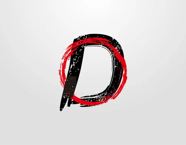 赤い円のグランジスプラッタ要素とD文字のロゴ レトロDロゴデザインテンプレート — ストックベクタ