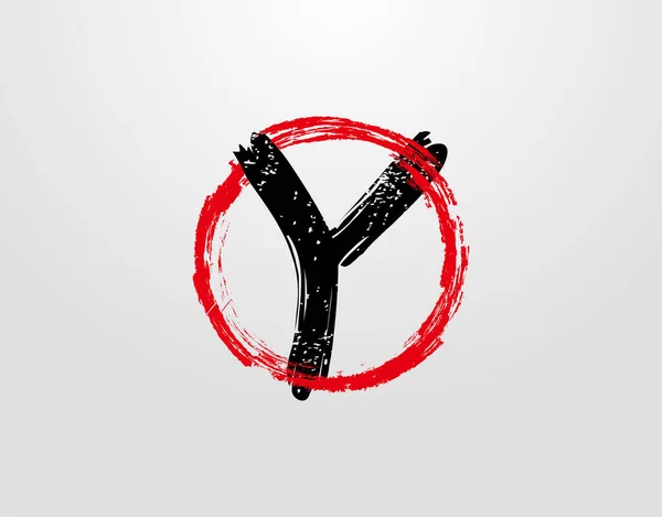 Y文字のロゴとともに赤丸グランジスプラッタ要素 レトロYロゴデザインテンプレート — ストックベクタ
