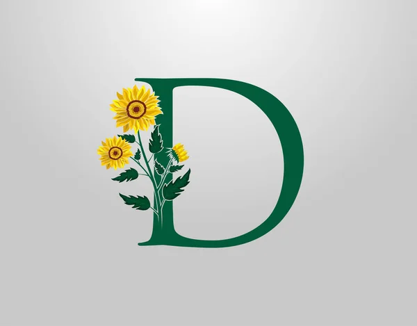 Bokstav Vektor Alfabet Med Solros Blomma Växt Logotyp Ikonen Typografi — Stock vektor