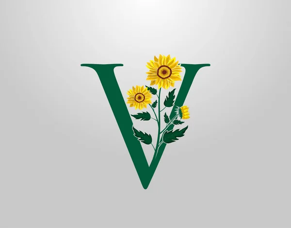 Bokstav Vektor Alfabet Med Solros Blomma Växt Logotyp Ikonen Typografi — Stock vektor