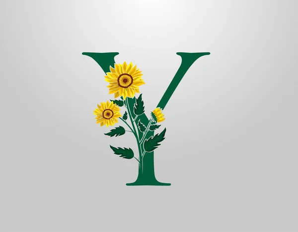 Letter Y vector alphabet with sunflower. Flower Plant Logo Icon. Typography design