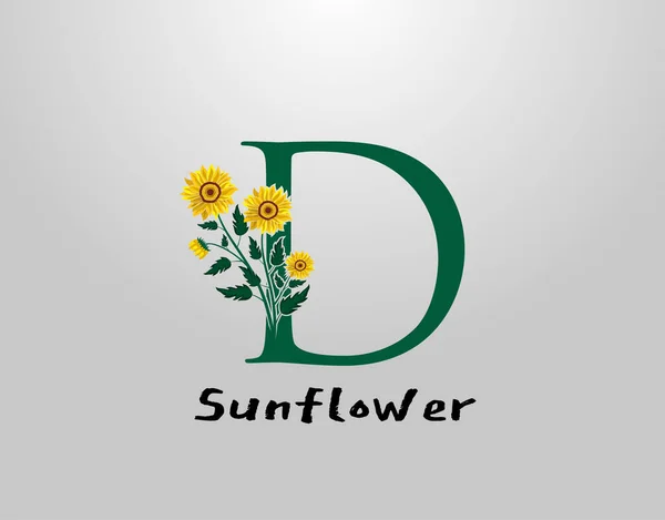 D Letter with sunflower vector design. Flower Plant D Logo Icon. Typography design