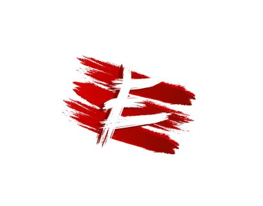 Kırmızı çizgili E harfi amblemi Grunge sıçrama elementi. Retro Rusty logo tasarım şablonu.