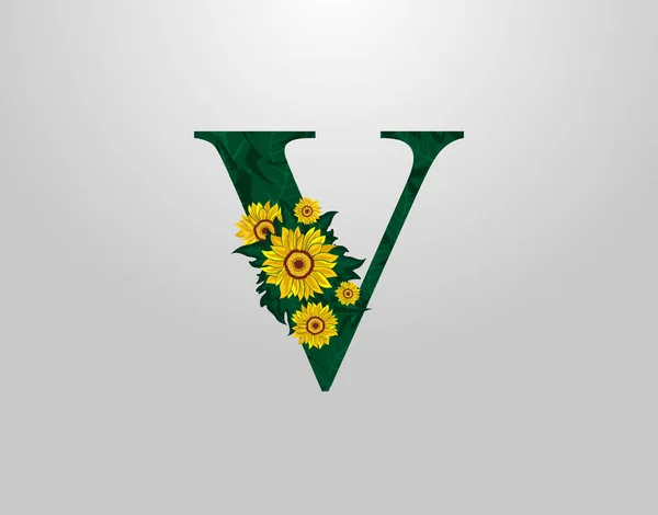 Lettre Avec Dessin Vectoriel Tournesol Icône Logo Fleur Conception Typographique — Image vectorielle