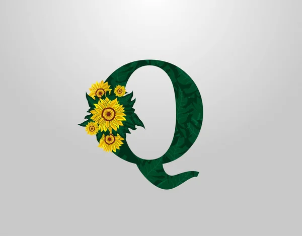 Lettre Avec Dessin Vectoriel Tournesol Icône Logo Fleur Conception Typographique — Image vectorielle