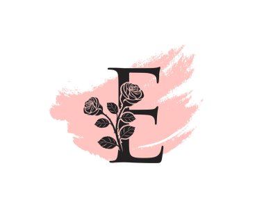 Güzellik Gülü logosu logo tasarım şablonu, kadınsı E işareti tabelası güzellik salonu. Çiçek E Harf Simgesi.