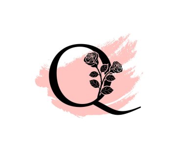 Güzellik Gülü logosu logo tasarım şablonu, kadınsı Q işaret çizgisi taç yaprağı güzellik salonu. Çiçek Q Harf Simgesi.