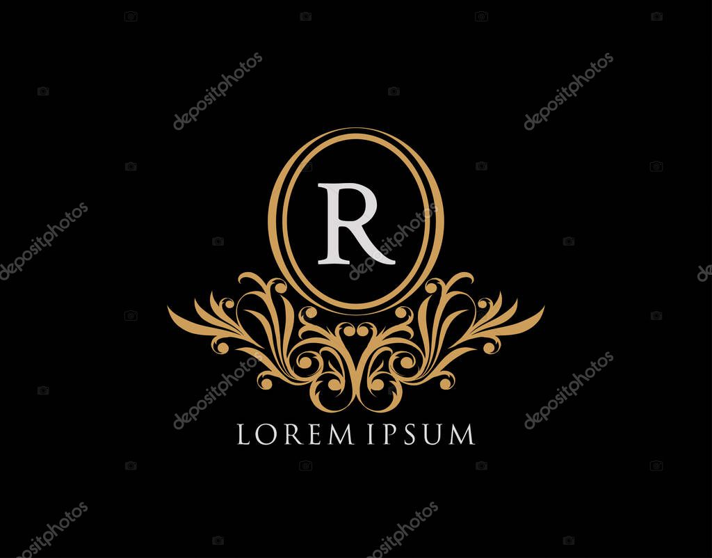 Luxury R Letter Logo. Luxury calligraphic vintage emblem with beautiful classy floral ornament. Elegant logo design Vector illustration.