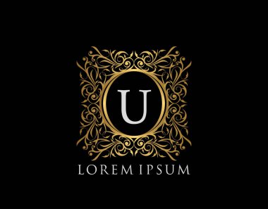 Lüks Rozet Senet Logosu. Şatafatlı altın kaligrafi klasik amblemi ve güzel bir çiçek süsü. Klas Çerçeve Tasarım Vektörü illüstrasyonu.