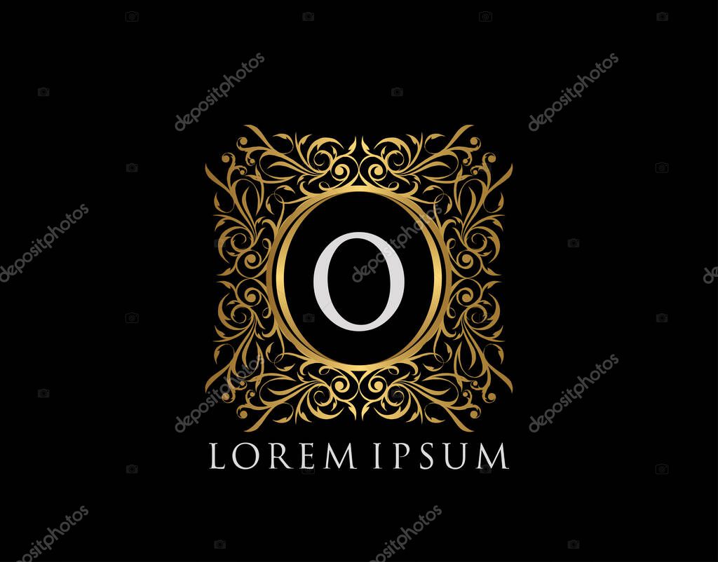 Luxury Badge Letter O Logo. Luxury gold calligraphic vintage emblem with beautiful classy floral ornament. Classy Frame design Vector illustration.