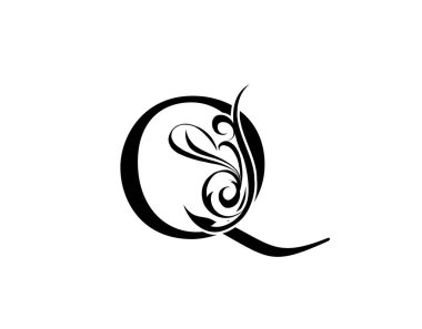 Zarif Q harfi. Zarif kraliyet tarzı. Hat sanatları logosu. Kitap tasarımı için klasik amblem, marka adı, mühür, restoran, butik, otel.  