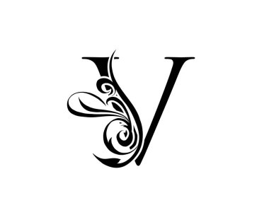 Zarif harf V. Zarif kraliyet tarzı. Hat sanatları logosu. Kitap tasarımı için klasik amblem, marka adı, mühür, restoran, butik, otel.  