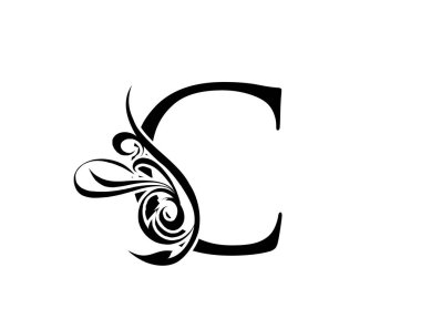 Zarif C harfi. Zarif kraliyet tarzı. Hat sanatları logosu. Kitap tasarımı için klasik amblem, marka adı, mühür, restoran, butik, otel.  