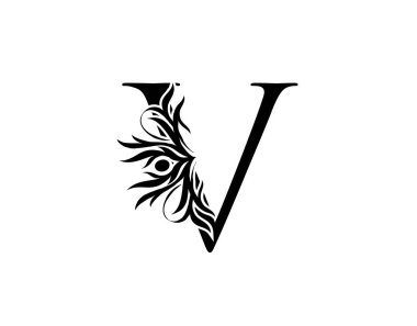 V harfi el yazısı. Zarif kraliyet tarzı. Hat sanatları logosu. Kitap tasarımı için klasik amblem, marka adı, mühür, restoran, butik, otel.  