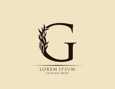 Kaligrafi G Harfi. Zarif kraliyet tarzı. Hat sanatları logosu. Kitap tasarımı için klasik amblem, marka adı, mühür, restoran, butik, otel.  