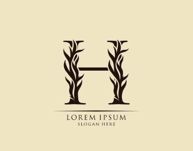 Kaligrafi H Harfi. Zarif kraliyet tarzı. Hat sanatları logosu. Kitap tasarımı için klasik amblem, marka adı, mühür, restoran, butik, otel.  