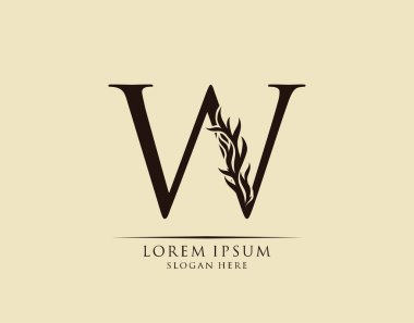 Kaligrafi W Harfi. Zarif kraliyet tarzı. Hat sanatları logosu. Kitap tasarımı için klasik amblem, marka adı, mühür, restoran, butik, otel.  