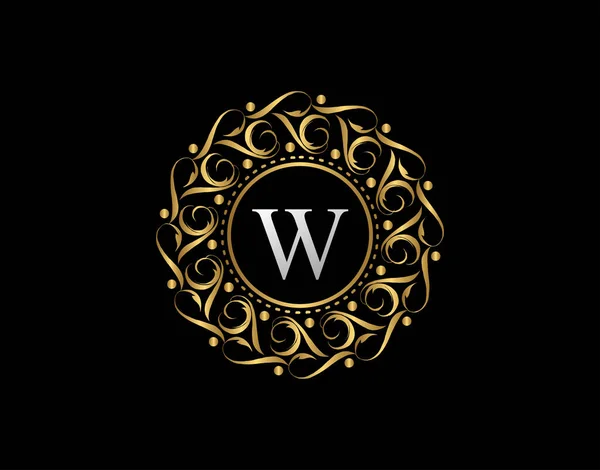 Badge Calligrafico Oro Con Disegno Lettera Illustrazione Ornamentale Lusso Logo — Vettoriale Stock