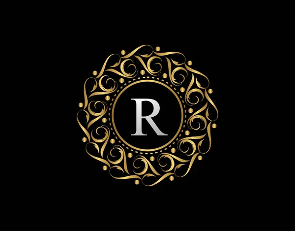 Emblema Caligráfico Dourado Com Letra Design Ilustração Vetor Design Logotipo —  Vetores de Stock