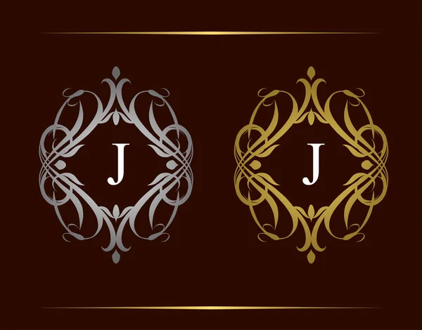 Logo Królewskiej Odznaki Luksusowy Emblemat Vintage Piękną Ozdobą Kwiatową Klasą — Wektor stockowy