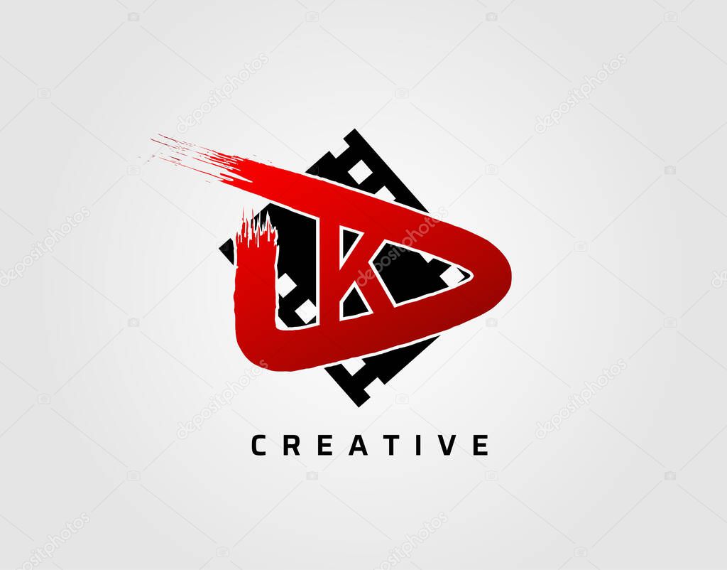Movie play letter K logo design concept template. Abstract Video Play Icon.