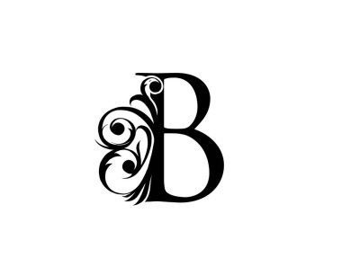 Calligrapic harfi B. Zarif kraliyet tarzı. Lüks alfabe sanat logosu. Kitap tasarımı için klasik amblem, marka adı, mühür, restoran, butik, otel.  