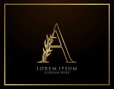 Zarif bir Harf Simgesi. Lüks Altın Alfabe Sanatları logosu. Kitap tasarımı için klasik amblem, marka adı, mühür, restoran, butik, otel.  