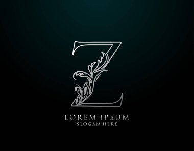 Klasik Z Harfi Simgesi. Lüks Gümüş Kaligrafi Sanatı logosu. Kitap tasarımı için klasik amblem, marka adı, mühür, restoran, butik, otel.  