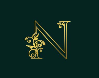 Gold N Lüks Logo Simgesi, Zarif Harf Logosu Tasarımı. Lüks Gümüş Kaligrafi Sanatı logosu.  