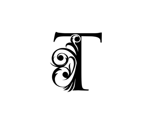 書道文字T 優雅な王室のスタイル 高級アルファベットアートロゴ 本のデザイン ブランド名 スタンプ レストラン ブティック ホテルのためのヴィンテージ描かれたエンブレム — ストックベクタ