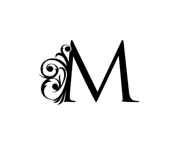 書道文字M 優雅な王室のスタイル 高級アルファベットアートロゴ 本のデザイン ブランド名 スタンプ レストラン ブティック ホテルのためのヴィンテージ描かれたエンブレム — ストックベクタ