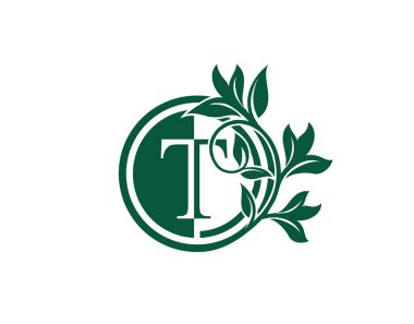 Lüks Çember T Harf Çiçek Logosu. Doğa T Girdap Logosu Simgesi.