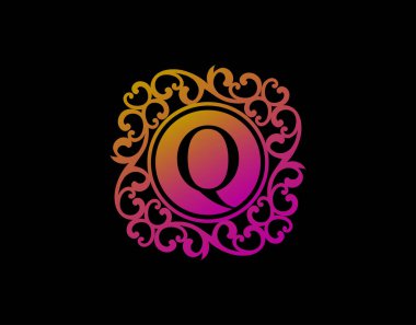 Uniwue Q Harfi Kaligrafi Logosu. Lüks Q Girdap Simgesi Salon, yoga, restoran, butik ve harf damgası için mükemmel.