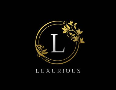 Luxury Circle L Letter Floral Design. Elegant Gold L Royal Logo Icon. clipart