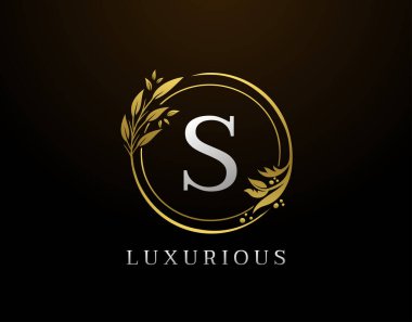 Zarif S Harfi Çiçek Tasarımı. Çember Lüks S Altın Logo Simgesi.
