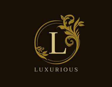Lüks L Harf Çiçek Tasarımı. Kraliyet L Vintage Logo Simgesini Çember.