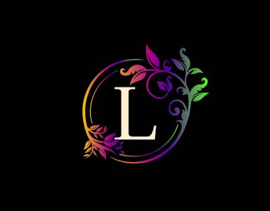 Lüks L Harf Çiçek Tasarımı. Renkli Şehir Girdabı L Logo Simgesi.