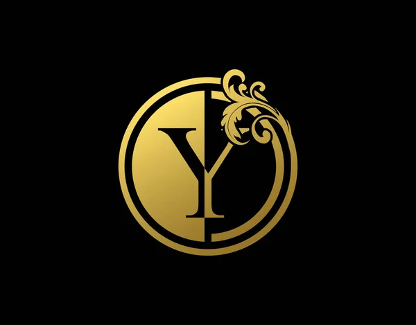 Lüks Çember Harf Çiçeği Logosu Klasik Altın Girdap Simgesi Simgesi — Stok Vektör