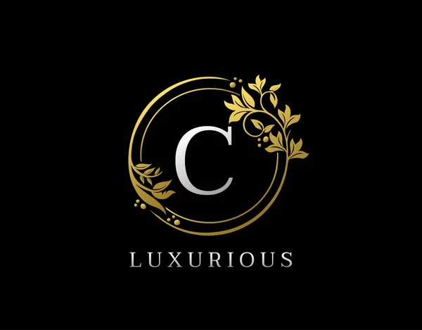 Luxury Circle Letter Floral Design Elegant Gold Royal Logo Icon — Stock Vector