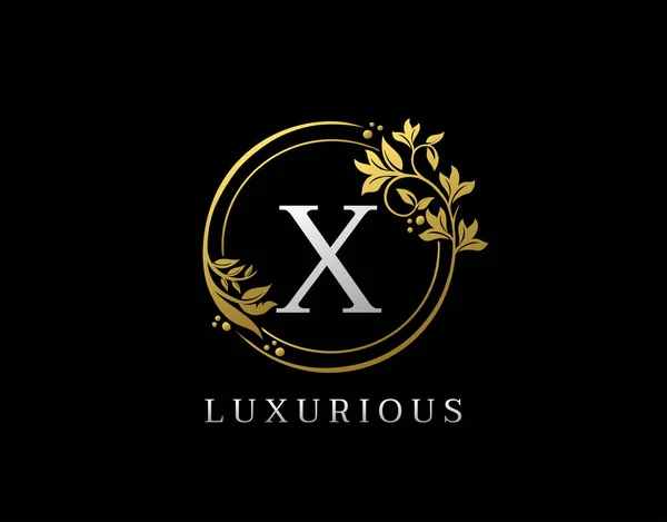 Luxe Cirkel Letter Floral Design Elegante Gouden Royal Logo Icoon — Stockvector