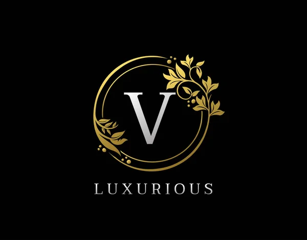 Luxus Kör Levél Virágtervezés Elegáns Arany Royal Logo Ikon — Stock Vector