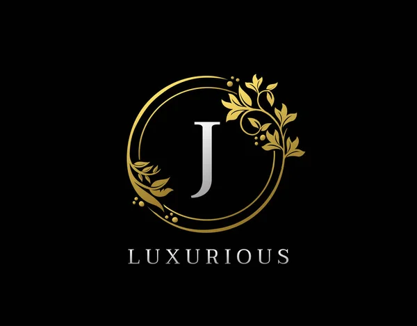 Lüks daire J Harf Çiçek Tasarımı. Zarif Altın J Kraliyet Logosu Simgesi.