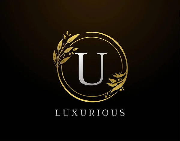 Elegant Brev Blommig Design Circle Luxury Guld Logotyp Ikon — Stock vektor